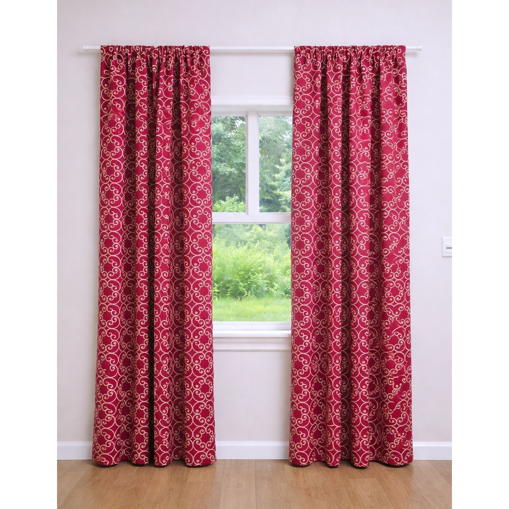 Classic‎ Raspberry Red Long Embroidered 31" x 95" Lined Curtain Set 2 Panels